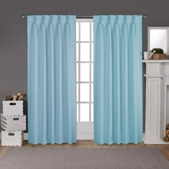 Double Pinch Pleated 100% Polyster Blackout Curtain Drapes Panel Pair Soft & Smooth | Curtains for Living Room, Bedroom & Window Hall (2 Panels Combined Size, 52" W x 84" L) { Light Blue }