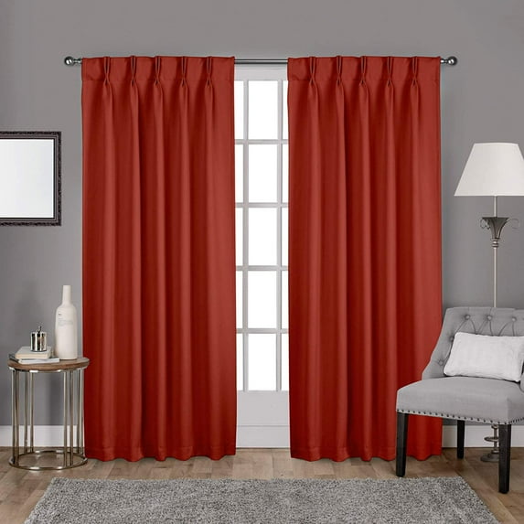 Double Pinch Pleated Blackout Curtain Drapes Panel Pair Soft & Smooth Solid 100% Polyster | Curtains for Living Room, Bedroom & Window (2 Panels Combined Size, 42" W x 84" L) { Brick Red }