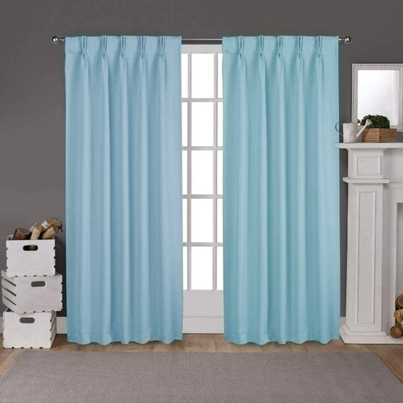 Double Pinch Pleated Blackout Curtain Drapes Panel Pair Soft & Smooth Solid 100% Polyster | Curtains for Living Room, Bedroom & Window (2 Panels Combined Size, 42" W x 108" L) { Light Blue }