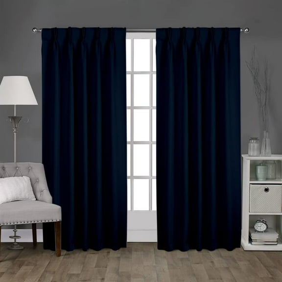 Double Pinch Pleated Blackout Curtains Thermal Insulated Room Darkening Window Treatments for Home/Office Pack of 1 Panel Hooks, tiebacks (Navy Blue, 42x45)