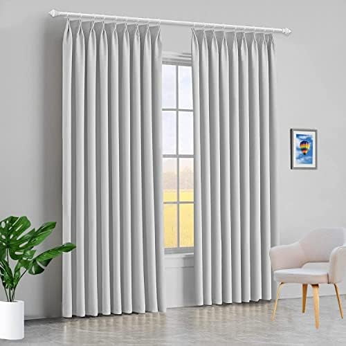 Double Pinch Pleated Blackout Window Curtain Panels & Drapes Hall Dinning Living Open 100% Polyester (Greyish White Solid, 60 Inch by 72 Inch- 1 Panel)$$Home Decor, Kitchen, & Other