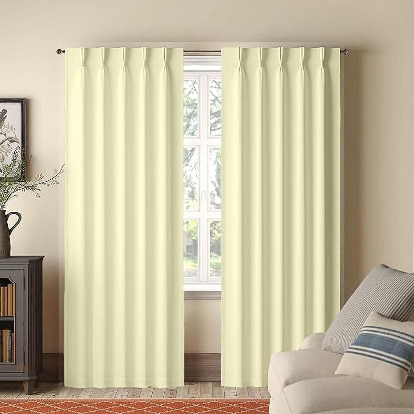 Double Pinch Pleated Creamout Curtains Thermal Insulated Room Darkening Drapes for Bedroom ...