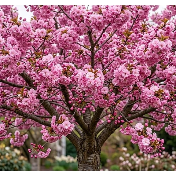 Double Pink Flowering Cherry Trees Live Plant Bright Pink Cherry Blossom Tree, Ornamental Tree, 6-12" Tall in Small Pot, Dormant in Winter