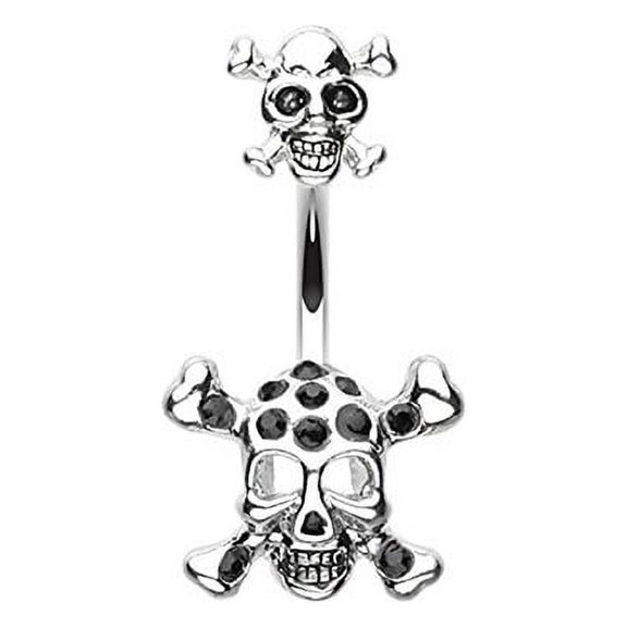 Double Pirate Skull WildKlass Belly Button Ring