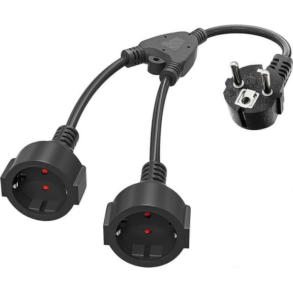 Double Plug for Socket, Multi-Socket 2-Way with Flexible Cable, 16 A/250 V/Max 3680 W, German Converter Socket Extensions for Kitchen, Office, Home, B