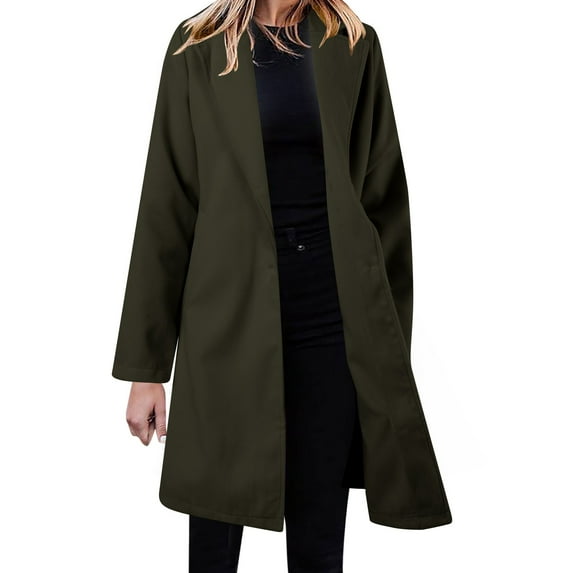 Double Plush Warm Coat For Women Solid Color Classic British Long Windbreaker Winter Work Coat For Women