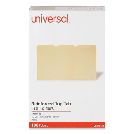 Universal UNV16123EE 2-Ply 1/3-Cut Assorted Top Tab File Folders - Legal Size, Manila (100/Box)