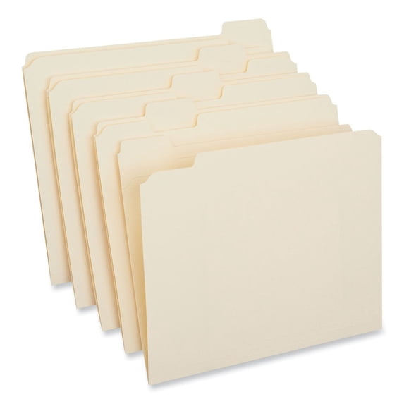 Universal UNV16115 2-Ply 1/5-Cut Assorted Top Tab File Folders - Letter Size, Manila (100/Box)