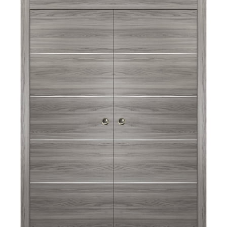 Double Pocket Sliding Grey Doors 56 x 80 with Strips