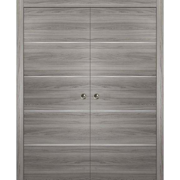 Double Pocket Sliding Grey Doors 60 x 84 with Strips