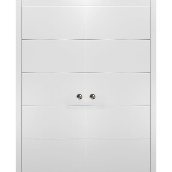 Double Pocket Sliding White Doors 64x80 with Strips