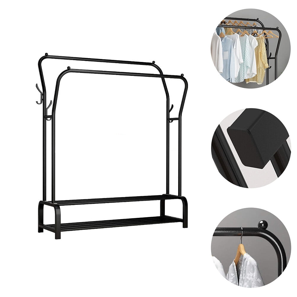 Double Pole Clothes Hanger, 1pc 2poles Freestanding Metal Clothes Rack