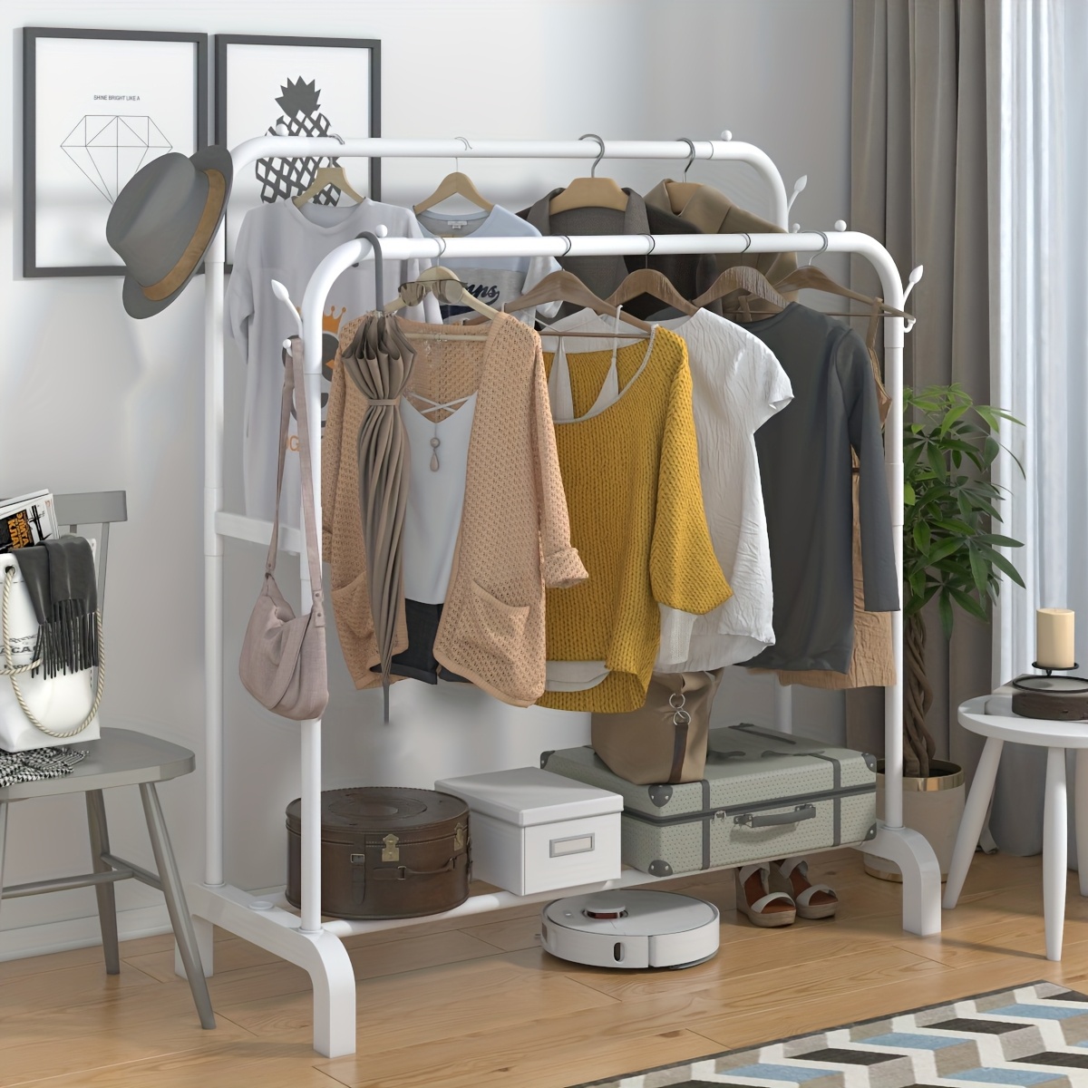 Drapery Hanging Rack Double Pole Hanger Rack, Sturdy Hanger Hanger - Indoor Garment Display ...