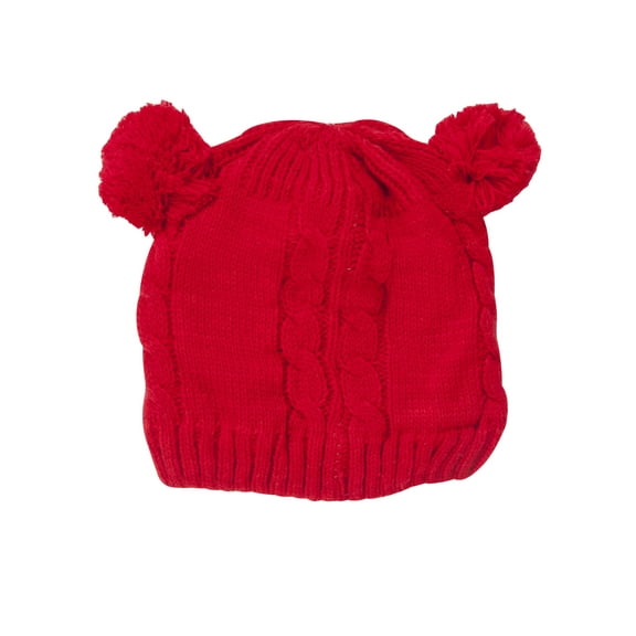 Double Pom Infant Winter Knitted Beanie - Red