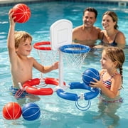 Dual Pool Basketball Hoop with Backboard for Boys Girls 2-in-1 Floating Pool Toys Ring Game 4 Balls 8 Rings & Pump Outdoor Swimming Pool Basketball Games Water Play Summer Toy for Adults and Family