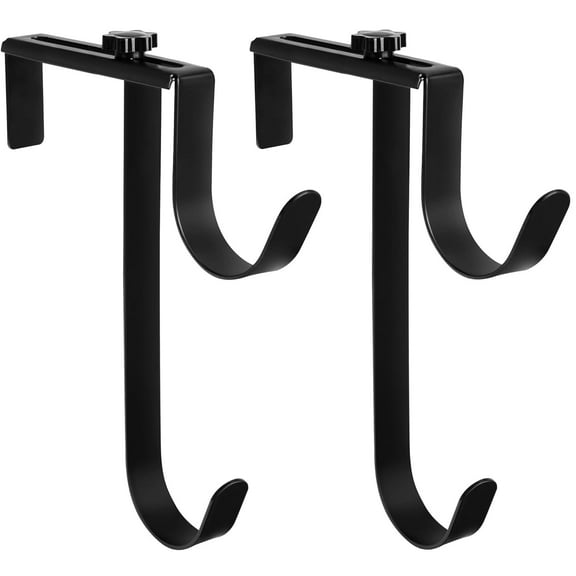 Double Pool Hooks for Fence Mounting, Metal Adjustable Pole Hangers 4.4 Inch Width, Durable Swimming Pool Accessories for Skimmer Brush Hose Organization, Black