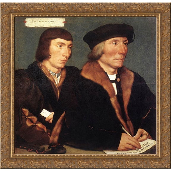 Double Portrait of Sir Thomas Godsalve and His Son John 20x20 Gold Ornate Wood Framed Canvas Art by Holbein, Hans (Younger)