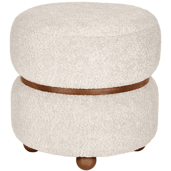 Aria Home Esme Double Pouf Stool with Walnut Trim, Soft Upholstery, BEIGE Accent Seat Home