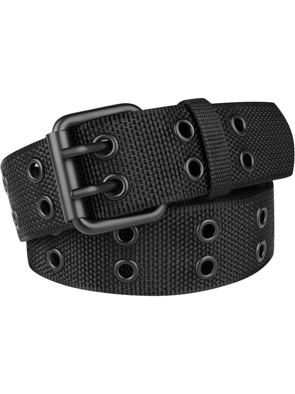 Double Prong Belt Plus Size 39 to 71'' Black Grommet Nylon Belts for Men Women Unisex