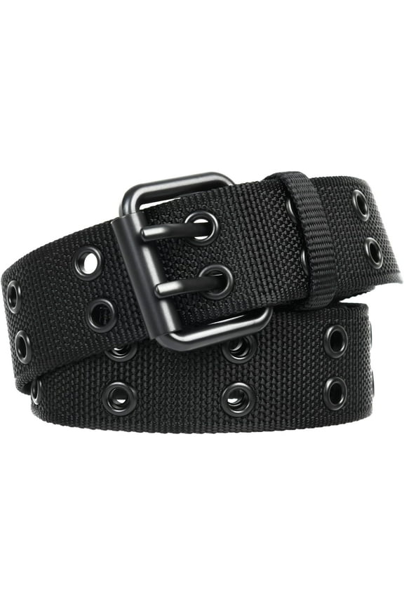 Double Prong Buckle Nylon Punk Belt Men Women, Sizes 28-37.8 Inches