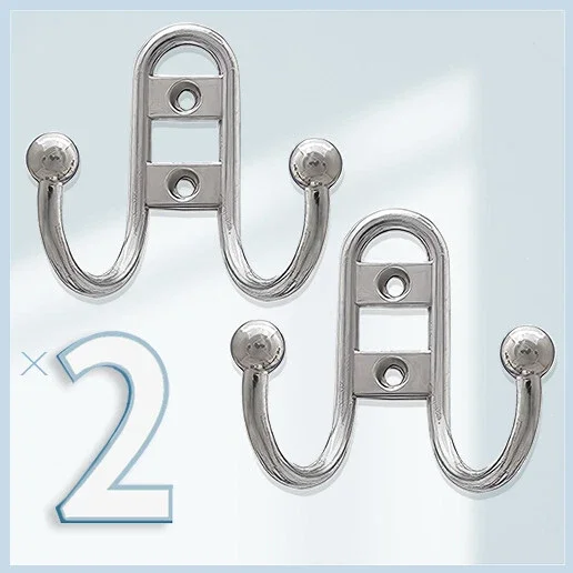 Double Prong Robe Hook Utility Coat Hooks Metal Bath Robe Closet Clothes Hangers