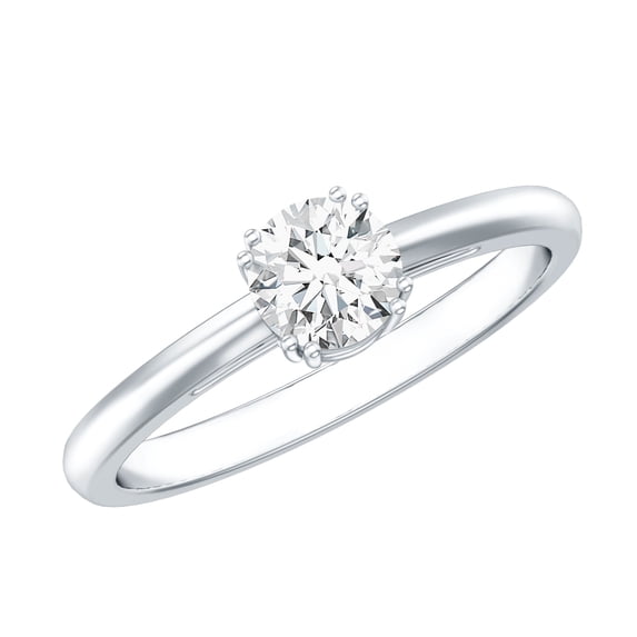 Double Prong Set Half Carat Round Shape Moissanite Solitaire Ring - D-VS1 Quality, 10K White Gold, US 6.00
