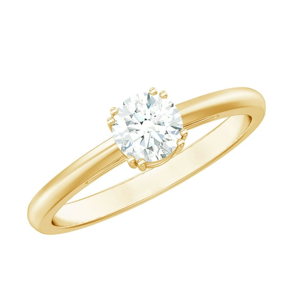 Rosec Jewels Double Prong Set 5 MM Round Cut Moissanite Solitaire Ring, 14K Yellow Gold, US 13.00