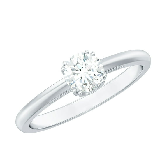 Rosec Jewels Double Prong Set 5 MM Round Cut Moissanite Solitaire Ring, 18K White Gold, US 7.50