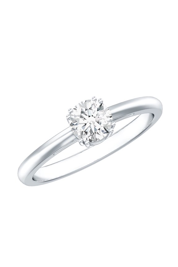 Double Prong Set Half Carat Round Shape Moissanite Solitaire Ring - D-VS1 Quality, 925 Sterling Silver, US 5.00
