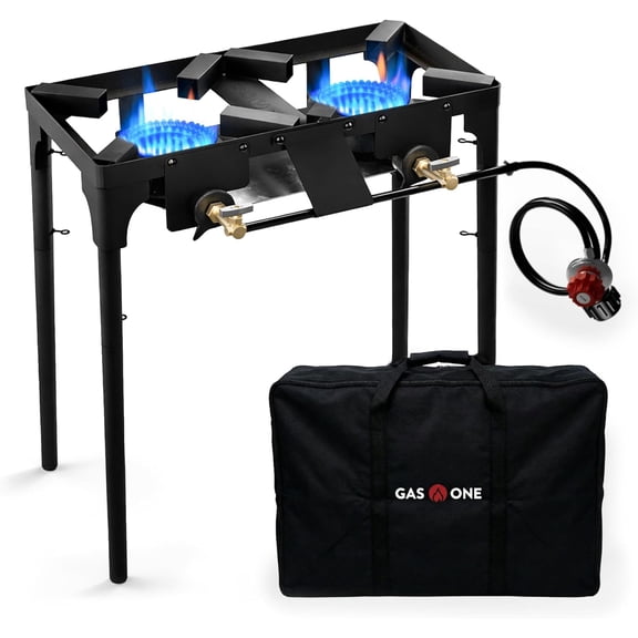 Double Propane Burner Stove with Adjustable Height, Removable 4-Tier Legs for Outdoor Camping and Portable Cast Iron Cooking – High Pressure Accessory,