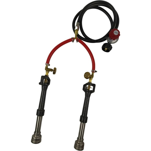 Double Propane Forge Burners with Gas Hose and Regulator for Blacksmith Knife Making Gas Furnace Burner, High Pressure Cast-Iron Burner Head, Burner Assembly Flame Control System, Replacement