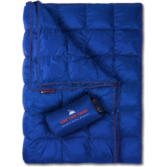Double Puffy Camping Blanket Extra Puffy Packable Lightweight Warm Water Resistant Camp Quilt Blue Red