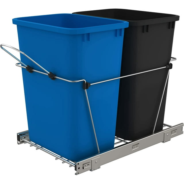 Double Pull Out Trash Cans for Under Kitchen 35 Quart 12 Gallon Garbage Recycling Bin