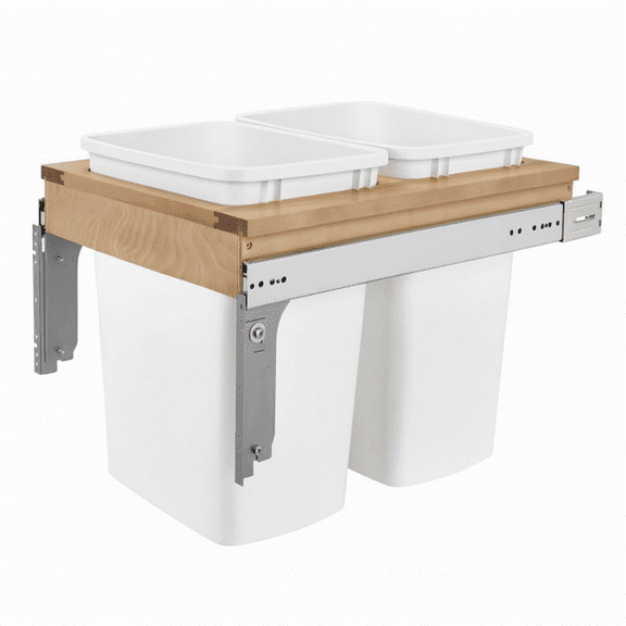 Double Pull-Out Under Cabinet Trash Bin Set 2x35QT Full Extension Slides Top Mount 17.75 Width Maple Wood