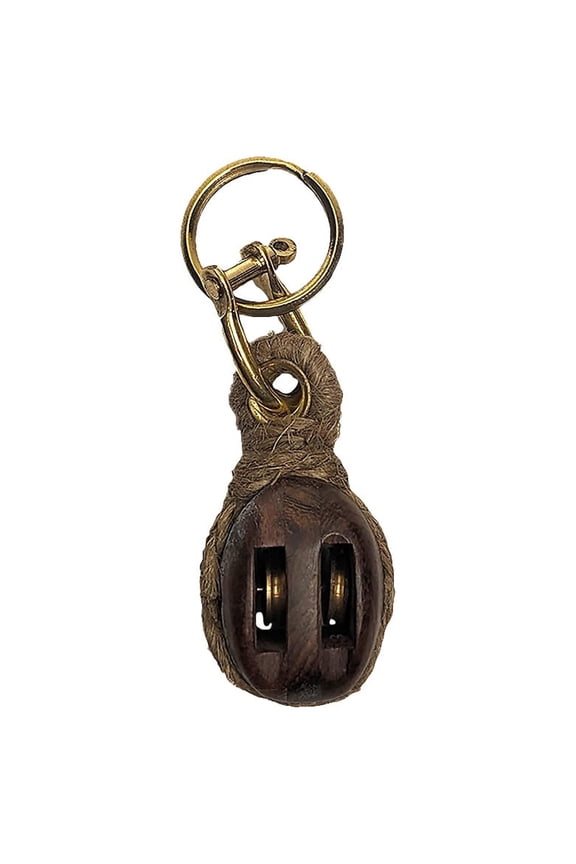 Double Pulley Sailing Rope Keychain Wooden Pully Block Tackle Hoist Nautical Car Truck Boat Key Ring