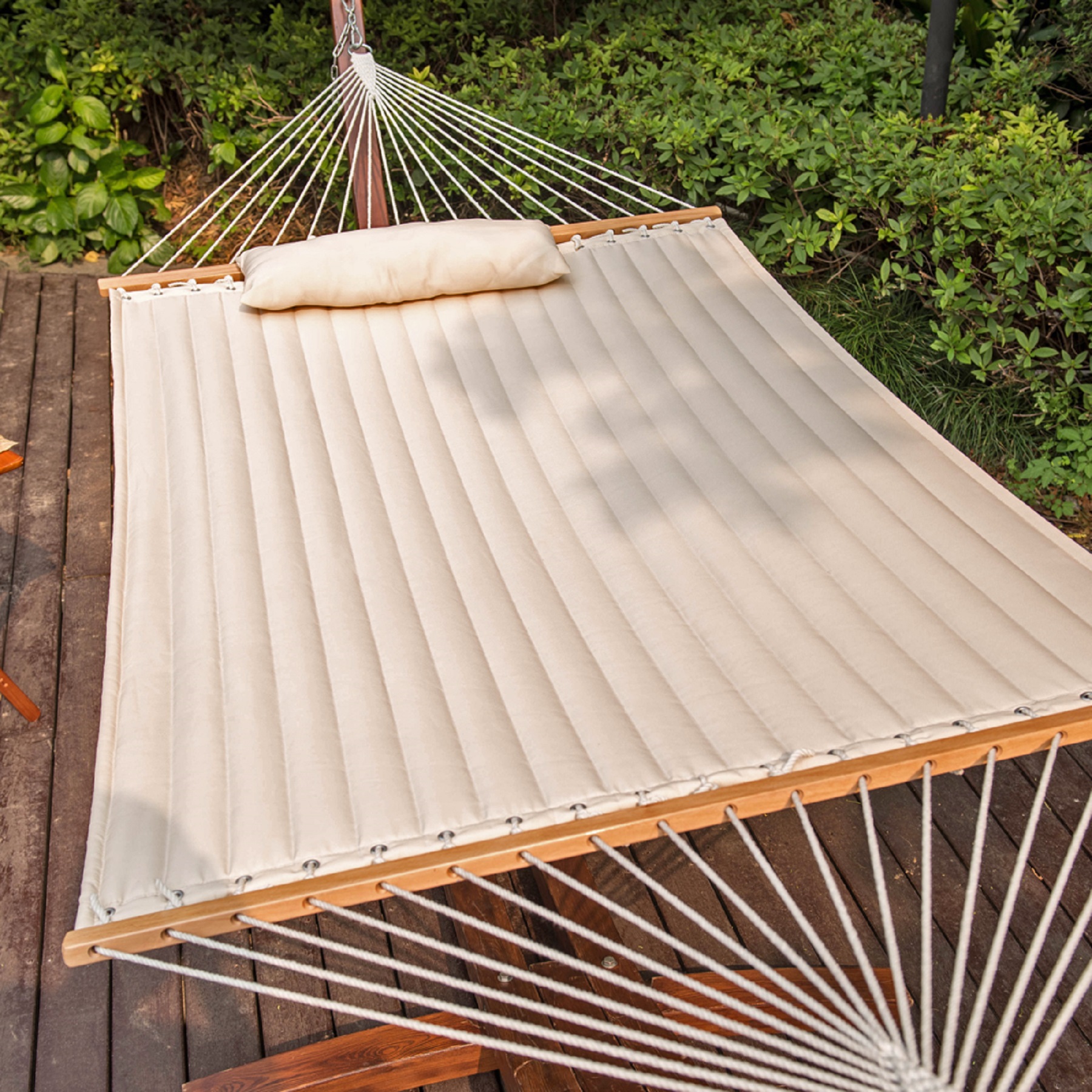 Double Quilted Cotton Fabric Swing Hammock with Pillow Beige 450 lbs Capacity without Stand - image 1 of 8