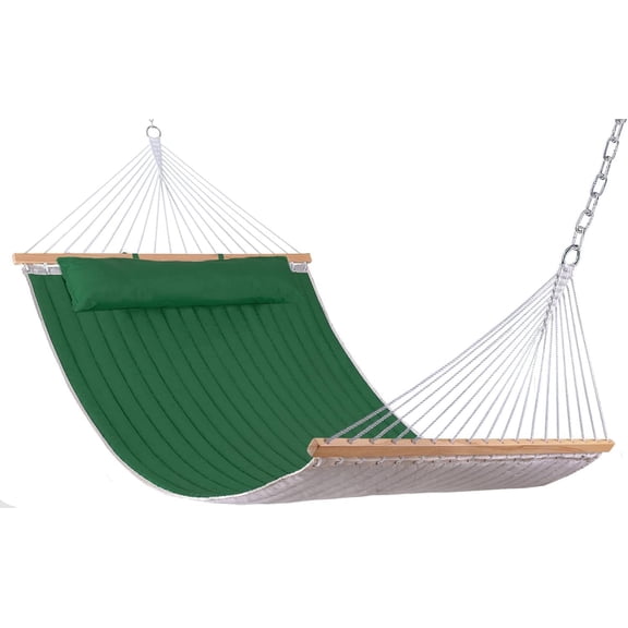 Double Quilted Fabric Hammock with Spreader Bar and Detachable Pillow, 450lbs Weight Capacity