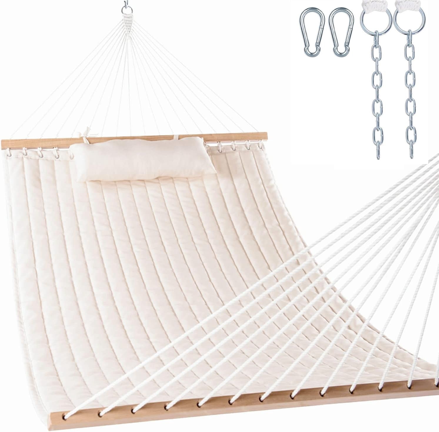 Double Quilted Hammock with Pillow for Outside, Fit 13-15Ft Stand