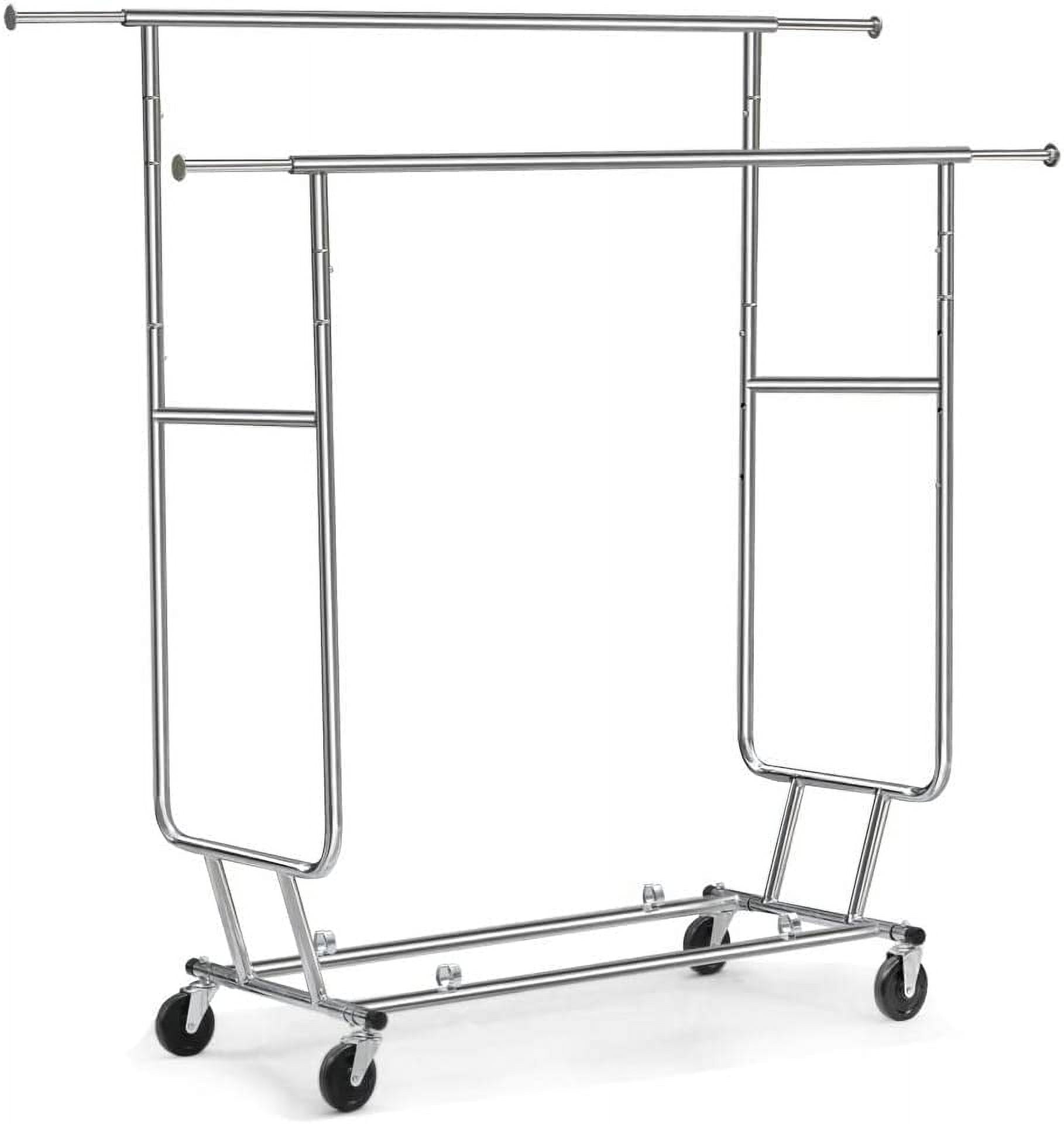 Double Rail Portable Clothing Garment Rack on Wheels, Collapsible