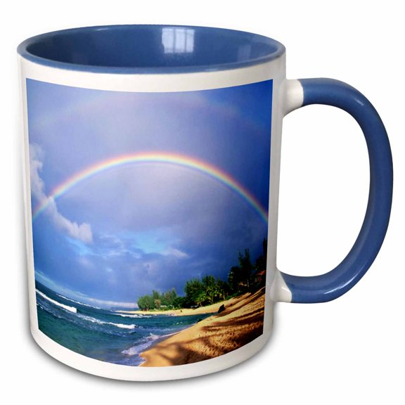 3drose, Double Rainbow in Kauai Hawaii, 15oz Two-tone Blue Mug