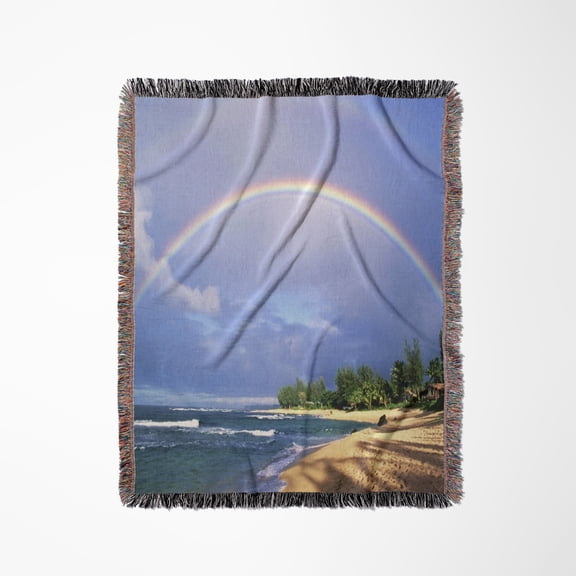 Double Rainbow In Kauai Hawaii, Woven Blanket