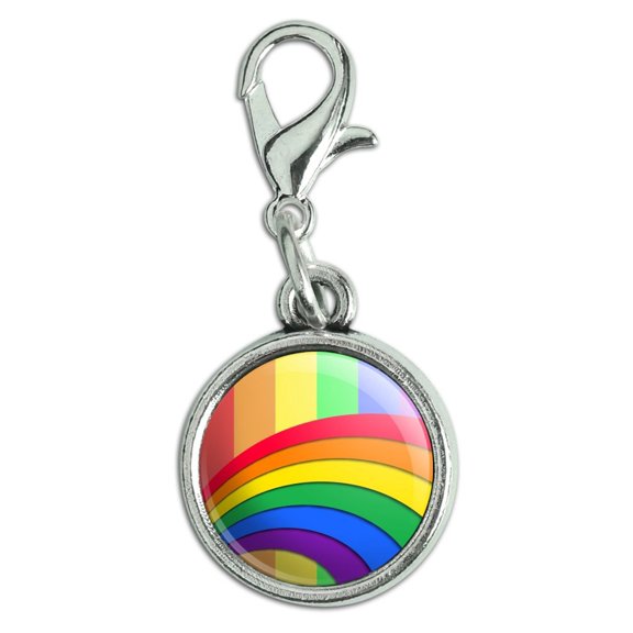 Double Rainbow Pride Arc Antiqued Bracelet Pendant Zipper Pull Charm with Lobster Clasp