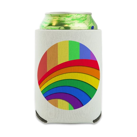 Double Rainbow Pride Arc Can Cooler - Drink Sleeve Hugger Collapsible Insulator - Beverage Insulated Holder