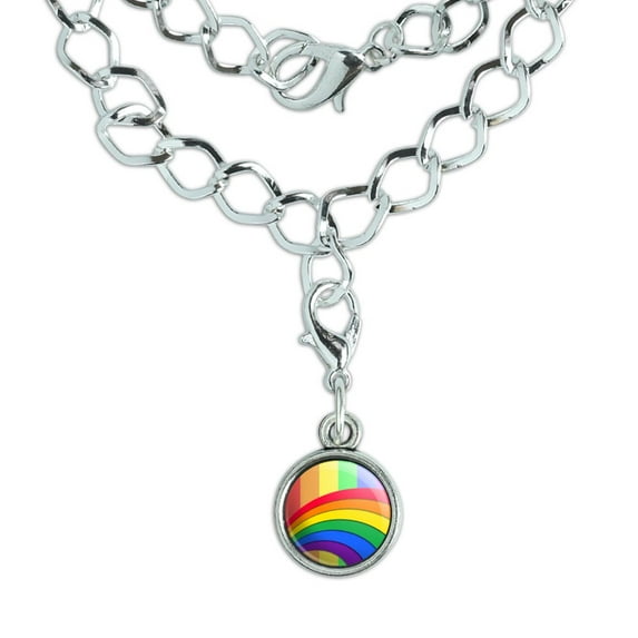 Double Rainbow Pride Arc Silver Plated Bracelet with Antiqued Charm
