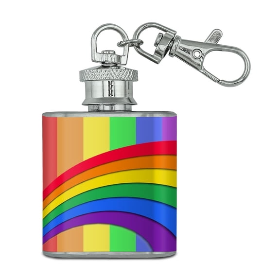 Double Rainbow Pride Arc Stainless Steel 1oz Mini Flask Key Chain