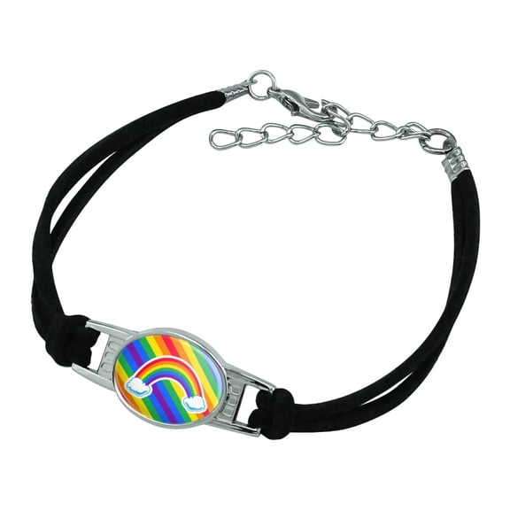 Double Rainbow with Clouds Novelty Suede Leather Metal Bracelet