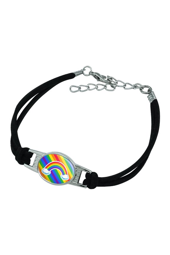 Double Rainbow with Clouds Novelty Suede Leather Metal Bracelet