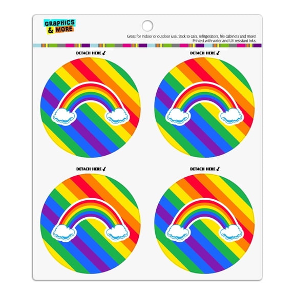 Double Rainbow with Clouds Refrigerator Fridge Locker Vinyl Circle Magnet Set