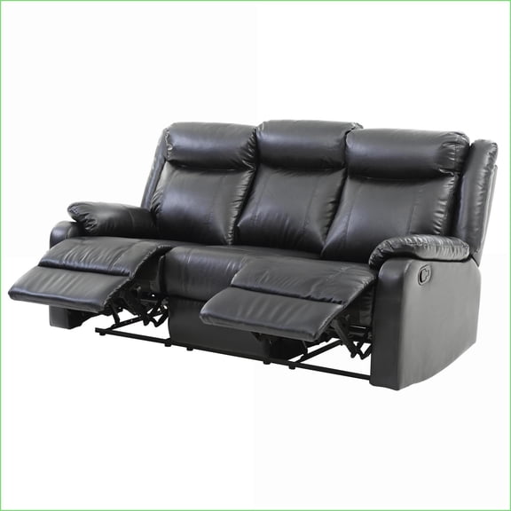 Double Reclining Sofa | Modern Faux Leather | 76 Wide | Black | PU