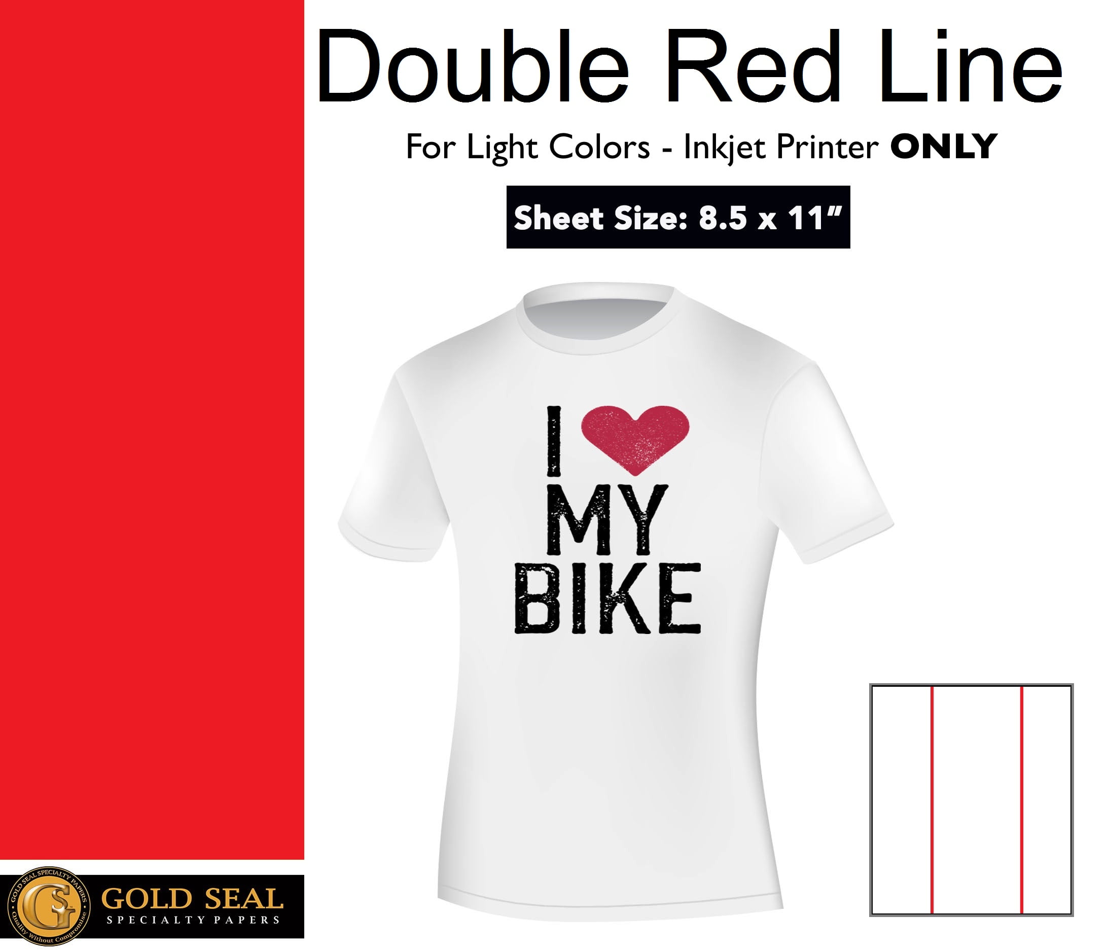 Double Red Line - Inkjet Light Iron On Heat Transfer Paper - 8.5 x 11" - 75 Sheets
